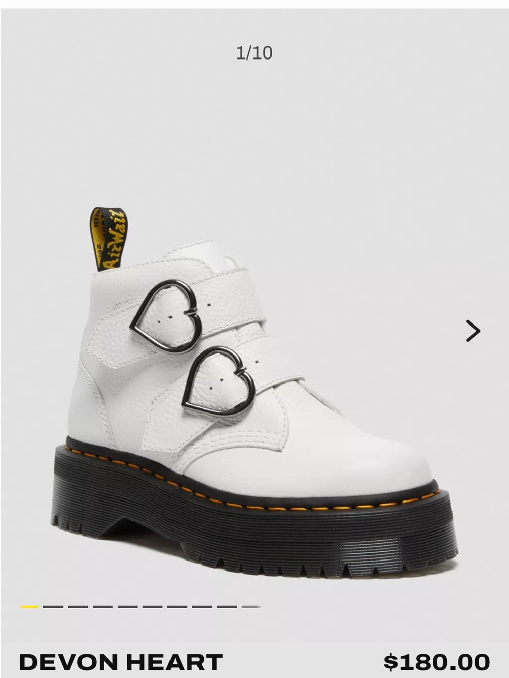 Dr. Martens White Leather Devon Heart Buckle Platform Booties